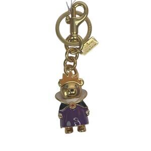 Coach Gold-Tone Bear Keychain with Purple Coat and Tan Crown